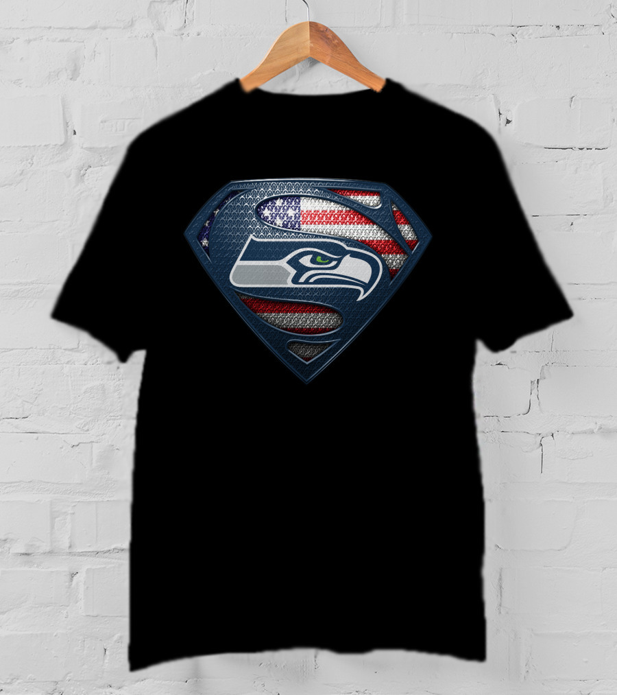 Seattle Seahawks Superman American Flag T-Shirt