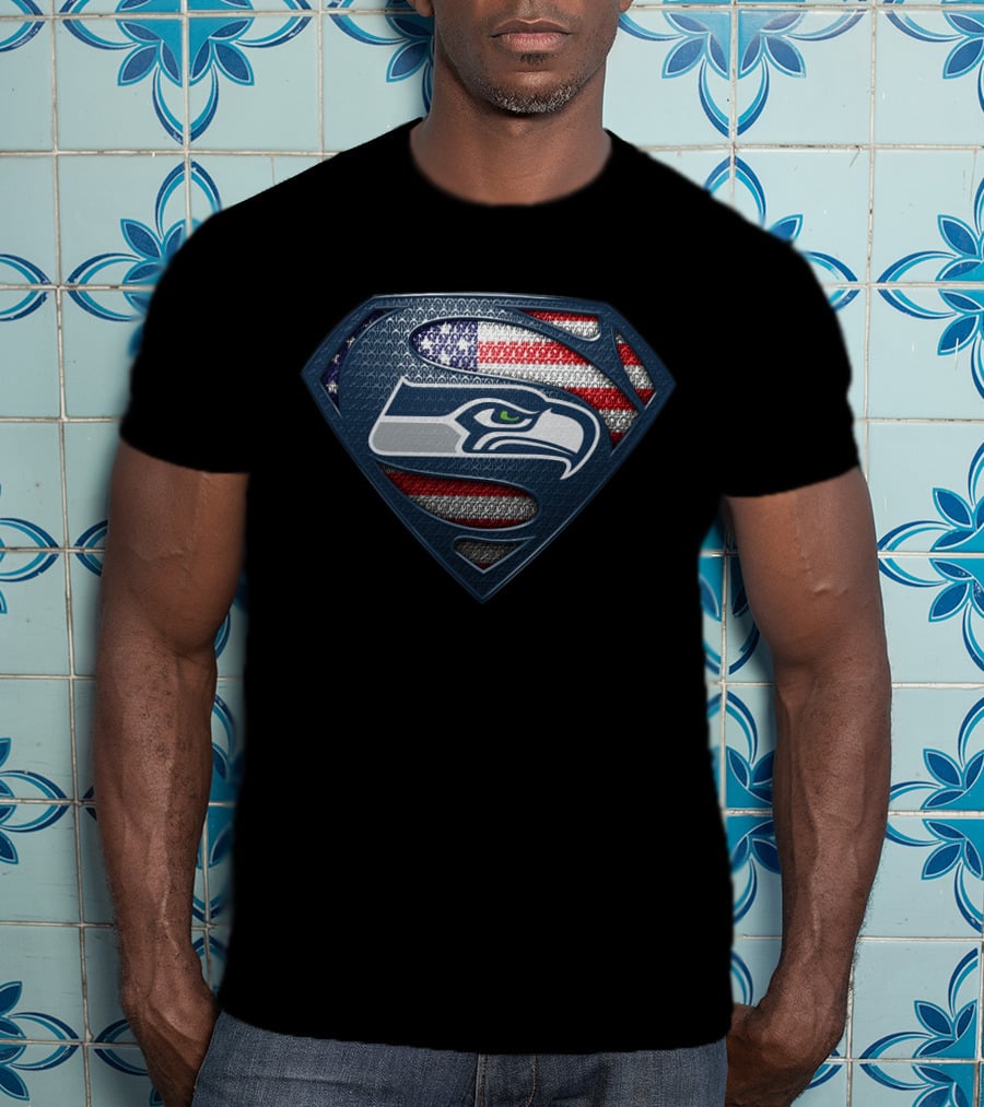 Seattle Seahawks Superman American Flag T-Shirt