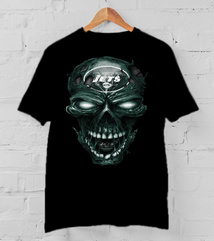 New York Jets Skull Design With Team Logo And Intense Skull T-Shirt