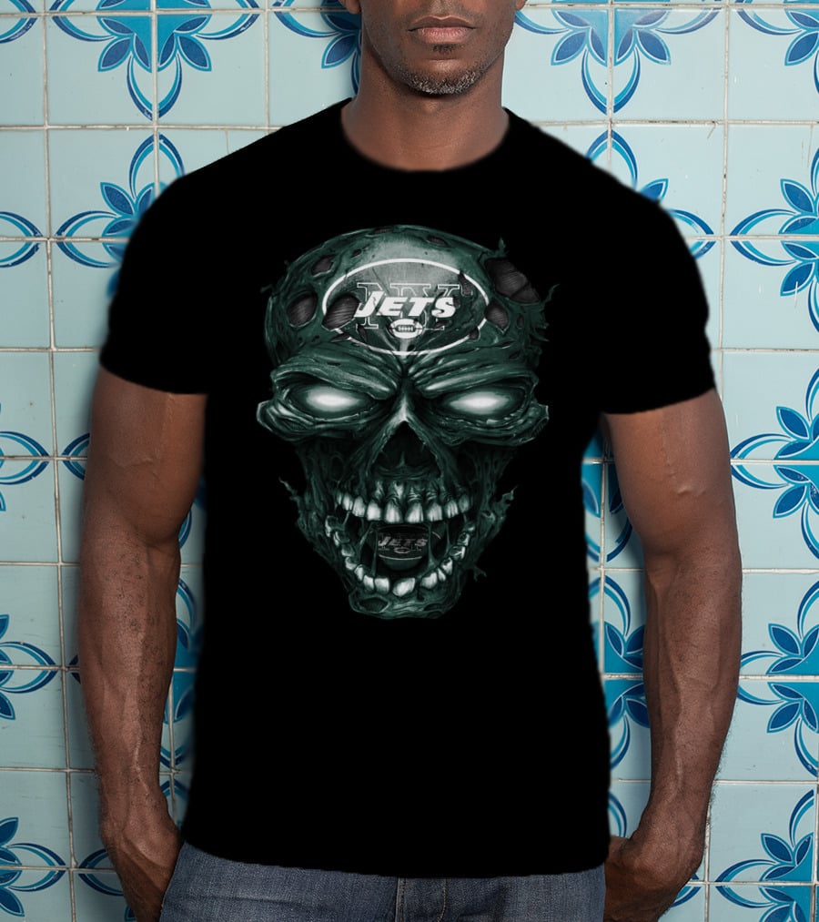 New York Jets Skull Design With Team Logo And Intense Skull T-Shirt