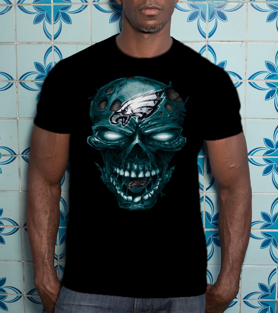 Philadelphia Eagles Skull Design Nfl Team Logo Fusion T-Shirt