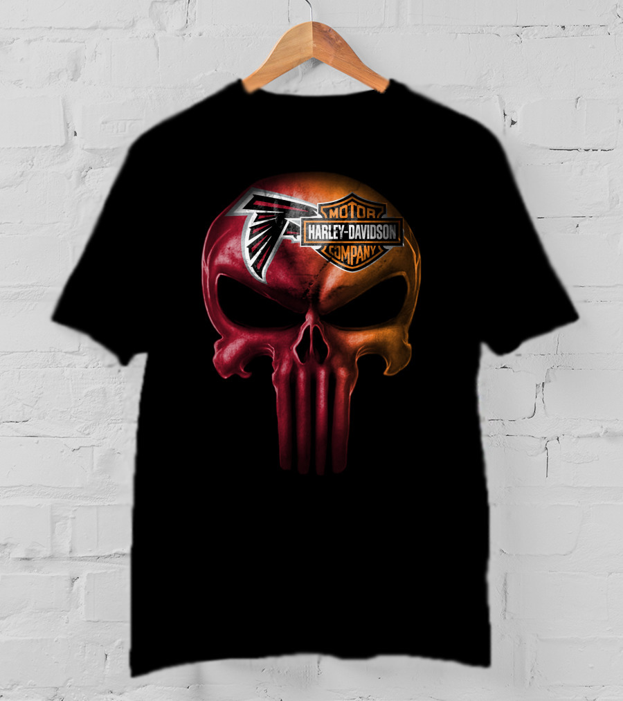 Atlanta Falcons Skull Harley Davidson Motor Company T-Shirt