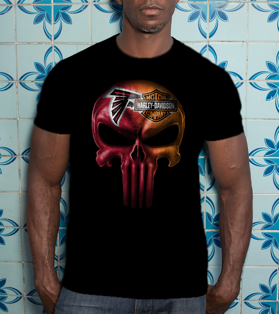 Atlanta Falcons Skull Harley Davidson Motor Company T-Shirt