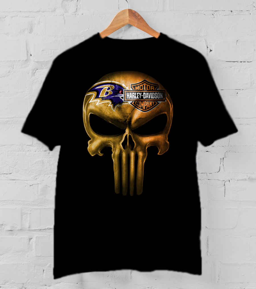Baltimore Ravens Harley Davidson Skull Logo Fusion T-Shirt