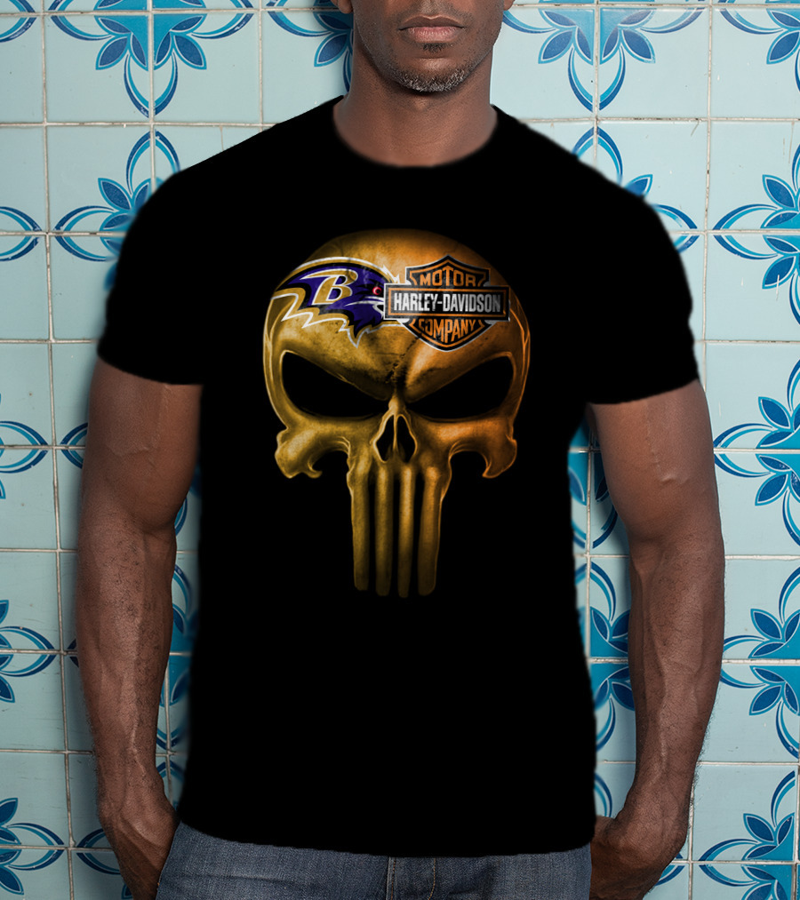 Baltimore Ravens Harley Davidson Skull Logo Fusion T-Shirt