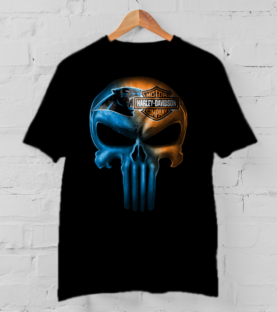 Carolina Panthers Skull Harley Davidson Motorcycle Company T-Shirt