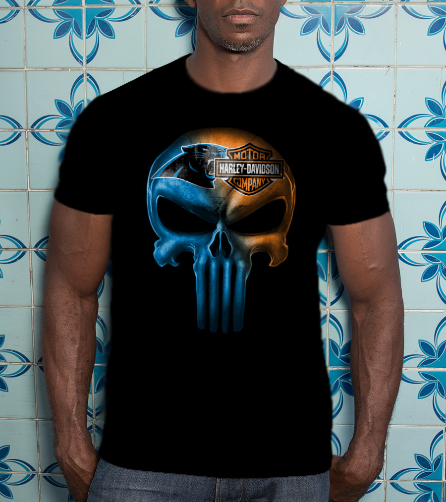 Carolina Panthers Skull Harley Davidson Motorcycle Company T-Shirt