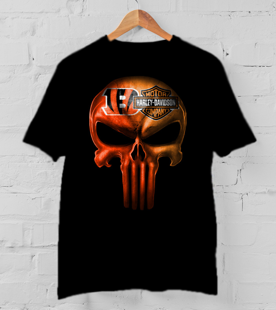 Cincinnati Bengals Harley Davidson Skull T-Shirt