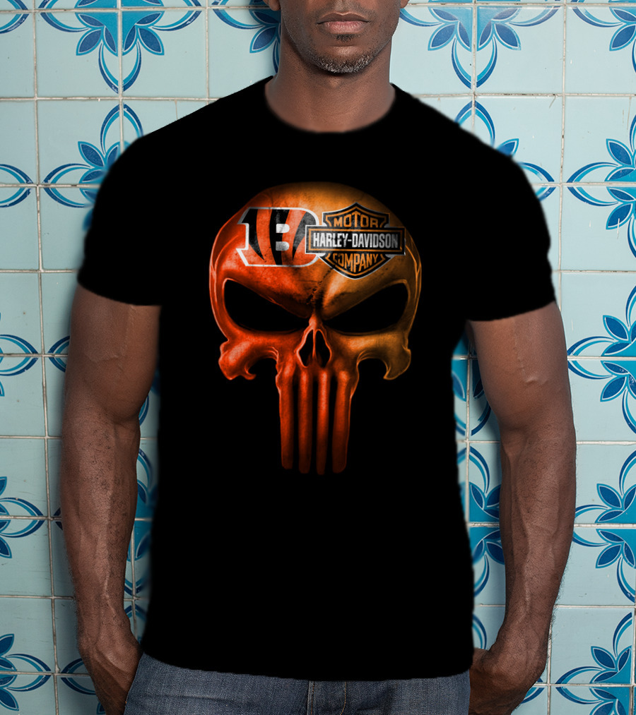 Cincinnati Bengals Harley Davidson Skull T-Shirt