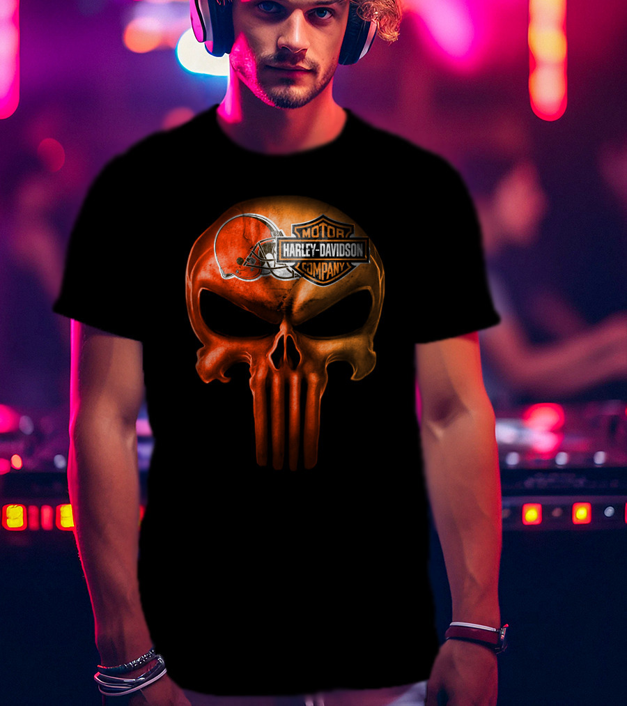 Cleveland Browns Skull Harley Davidson Company T-Shirt