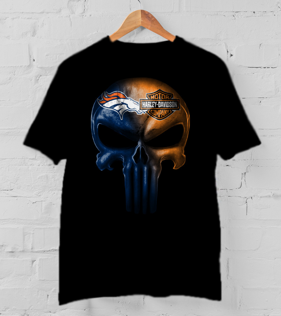 Denver Broncos Harley Davidson Skull T-Shirt