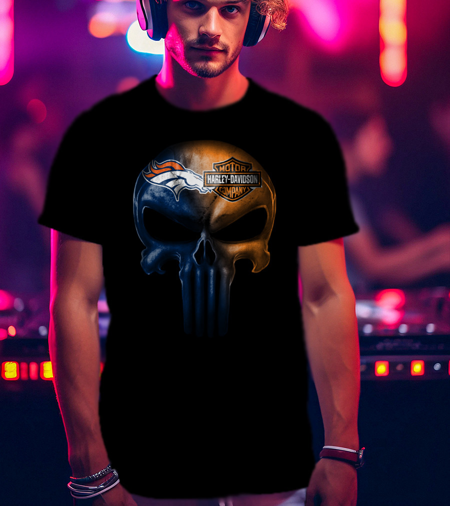 Denver Broncos Harley Davidson Skull T-Shirt