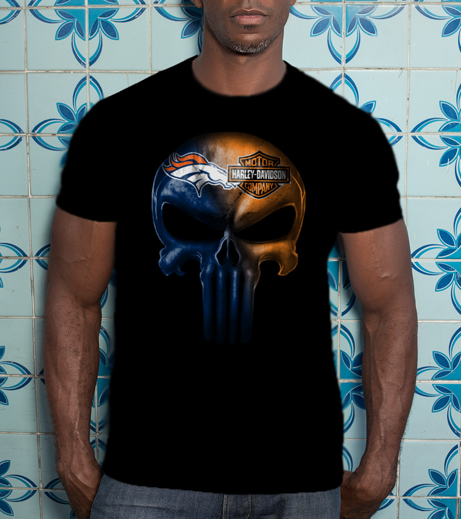 Denver Broncos Harley Davidson Skull T-Shirt