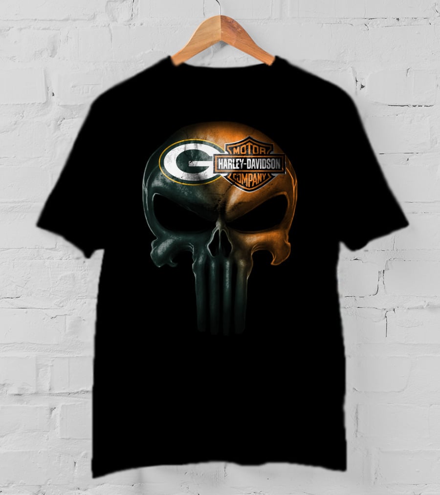 Green Bay Packers Harley Davidson Skull T-Shirt