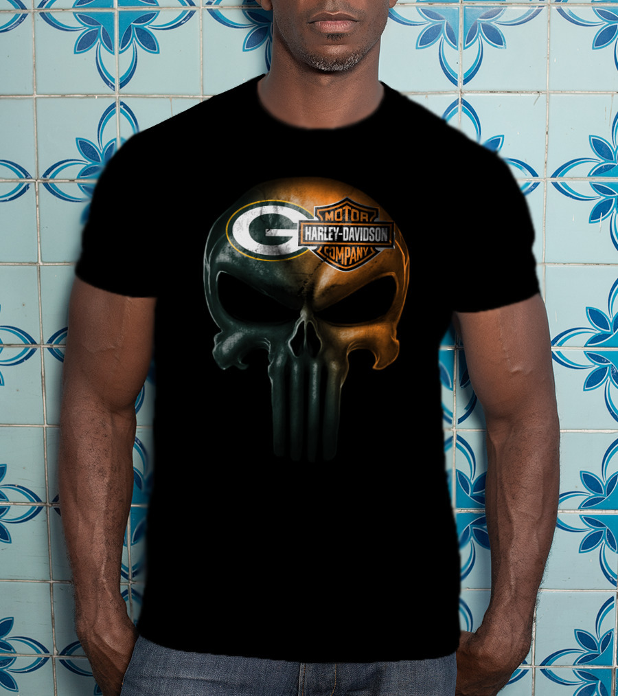 Green Bay Packers Harley Davidson Skull T-Shirt