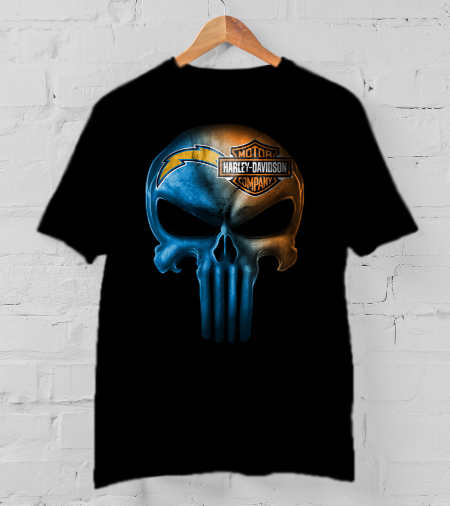 Los Angeles Chargers Skull Harley Davidson Motor Company T-Shirt