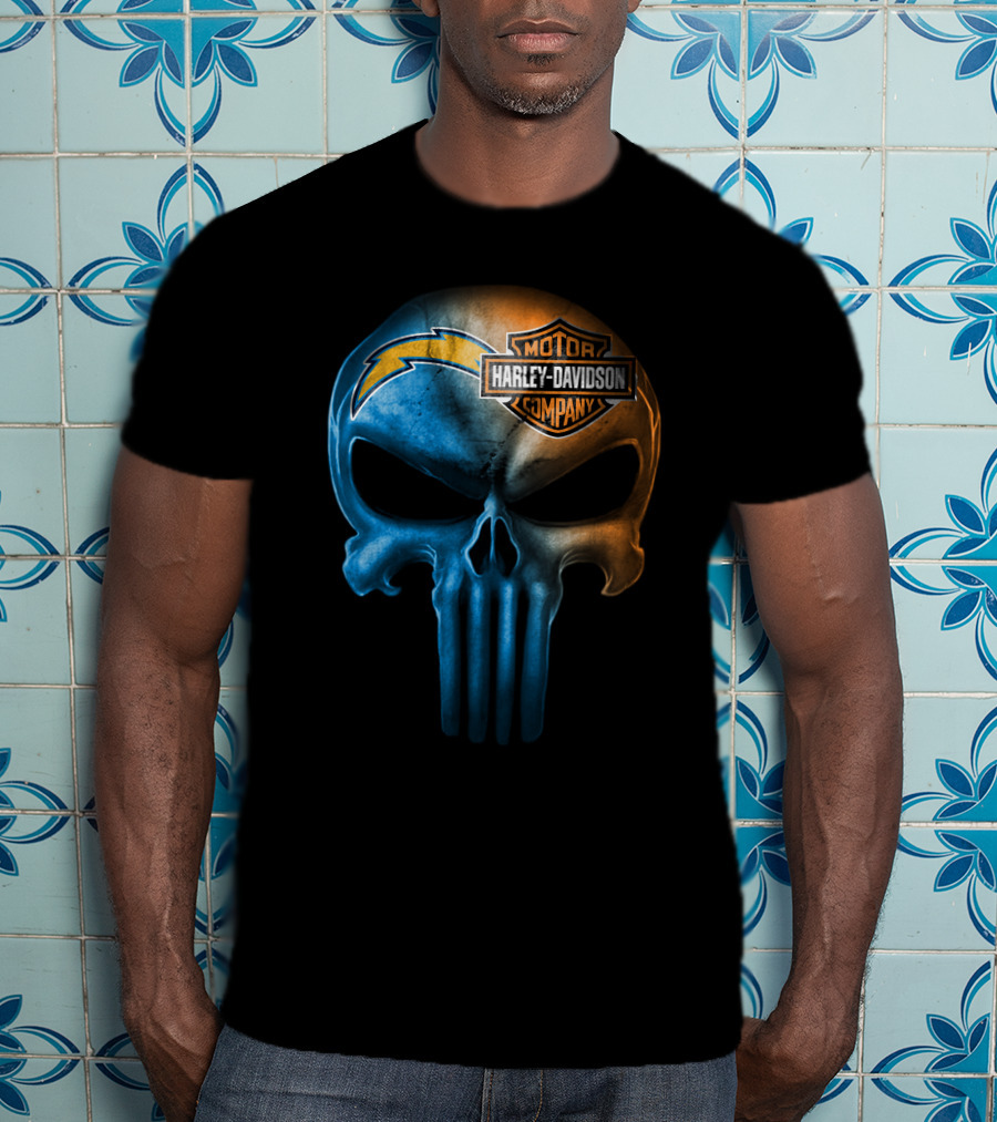 Los Angeles Chargers Skull Harley Davidson Motor Company T-Shirt