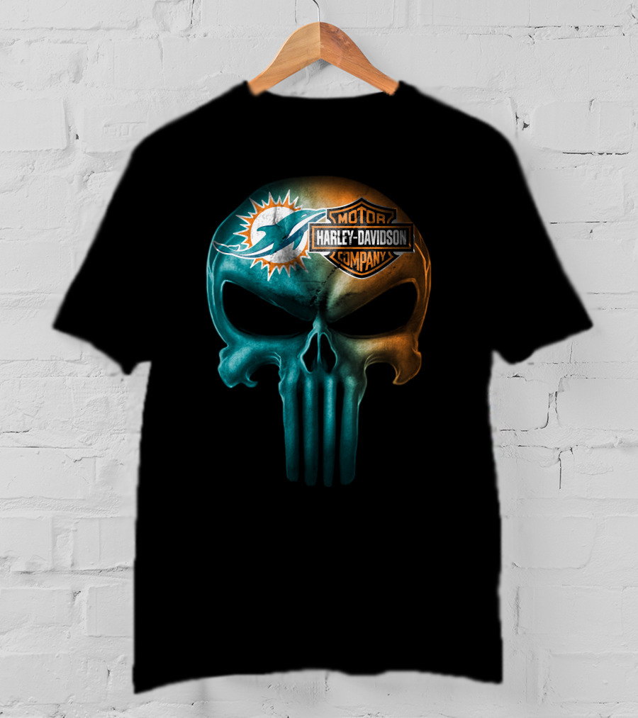 Miami Dolphins Harley Davidson Skull T-Shirt