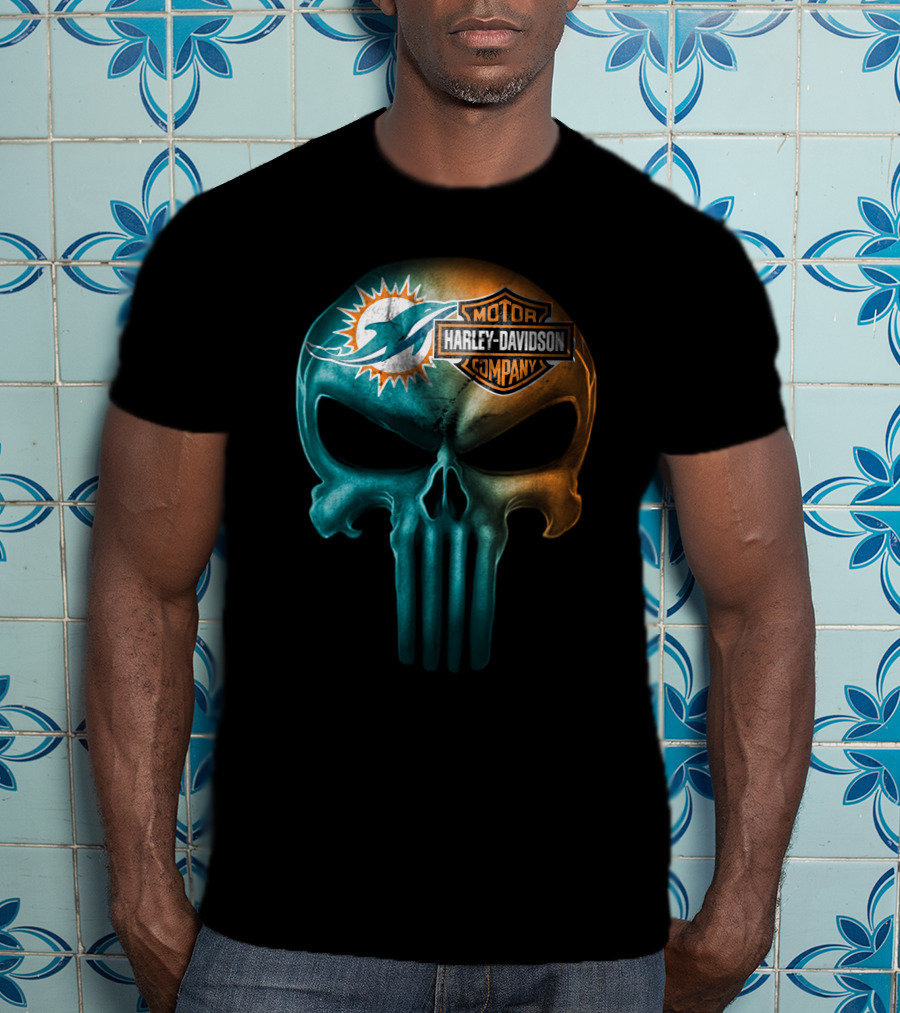 Miami Dolphins Harley Davidson Skull T-Shirt