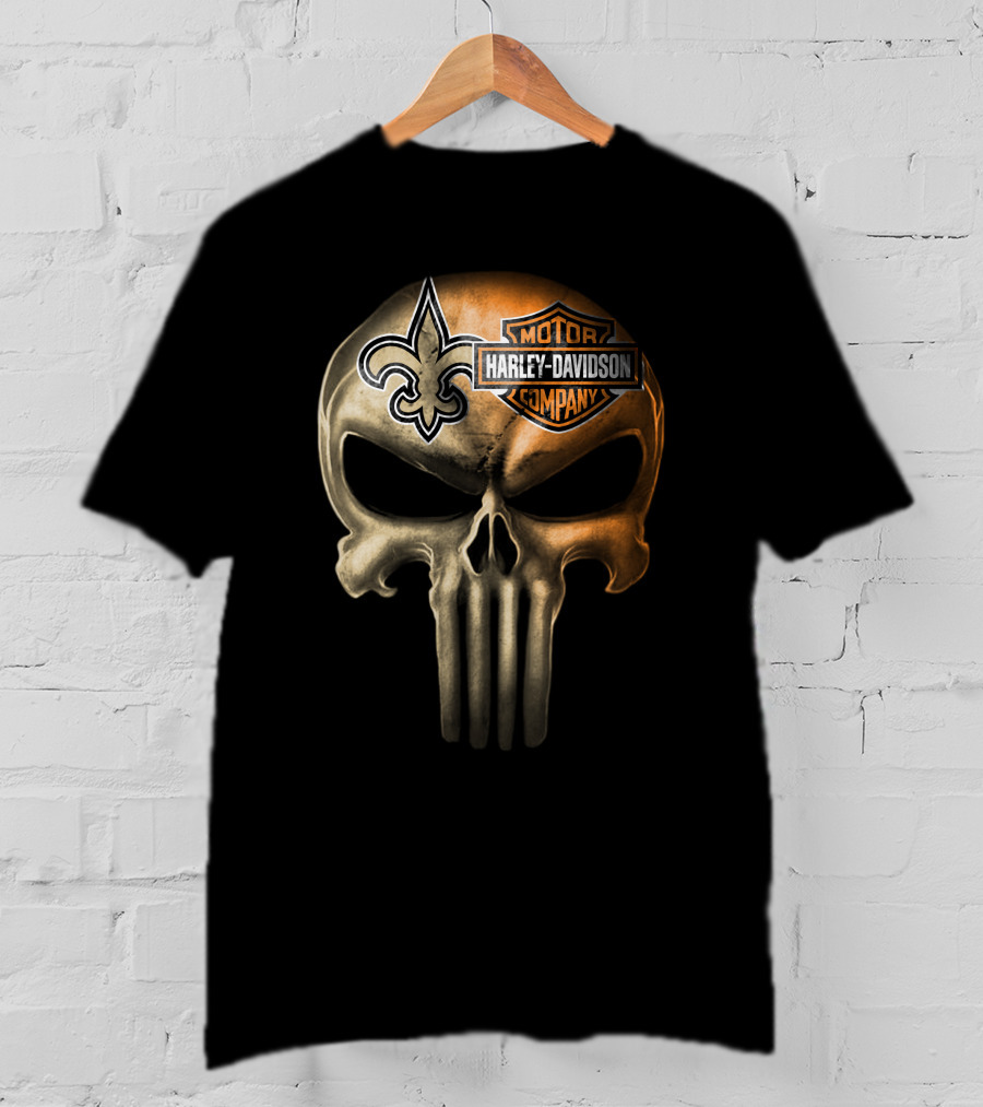 New Orleans Saints Skull Harley Davidson Motor Company T-Shirt