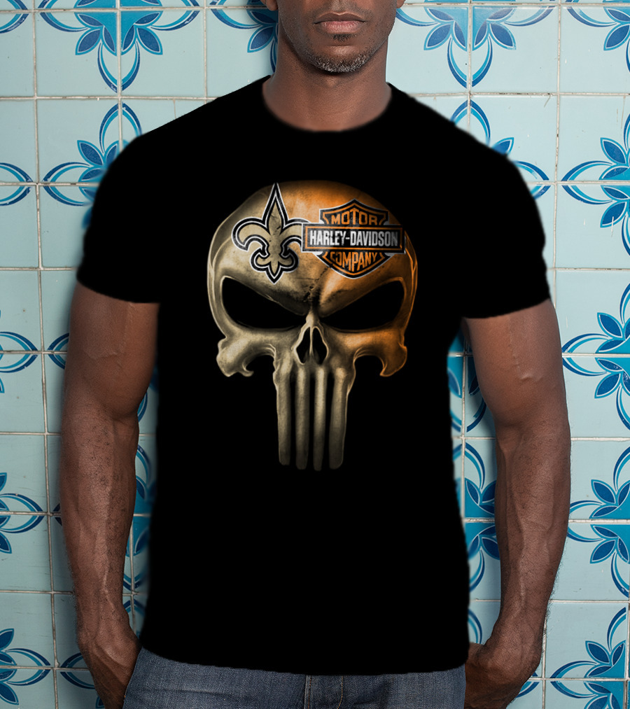 New Orleans Saints Skull Harley Davidson Motor Company T-Shirt