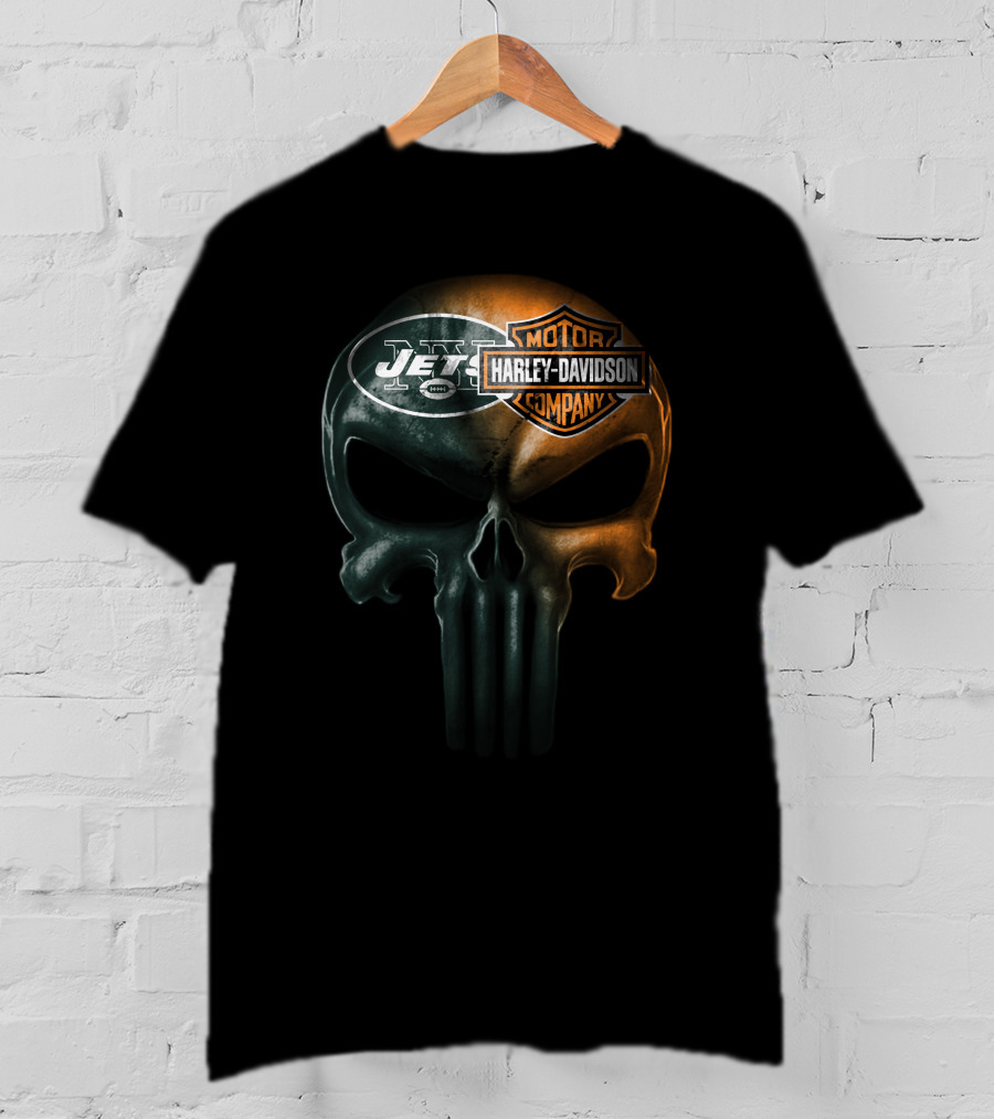 New York Jets Harley Davidson Skull Mashup T-Shirt