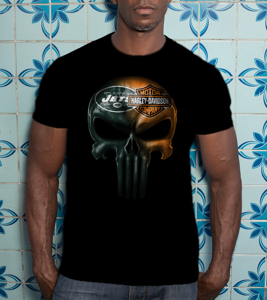 New York Jets Harley Davidson Skull Mashup T-Shirt