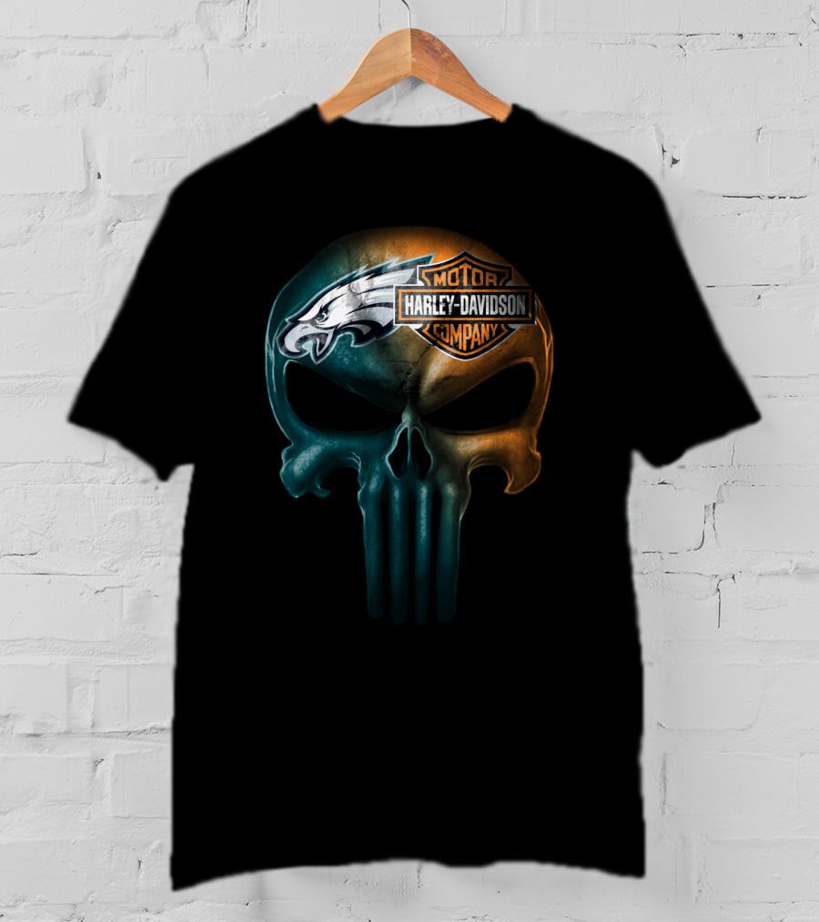 Philadelphia Eagles Harley Davidson Skull T-Shirt