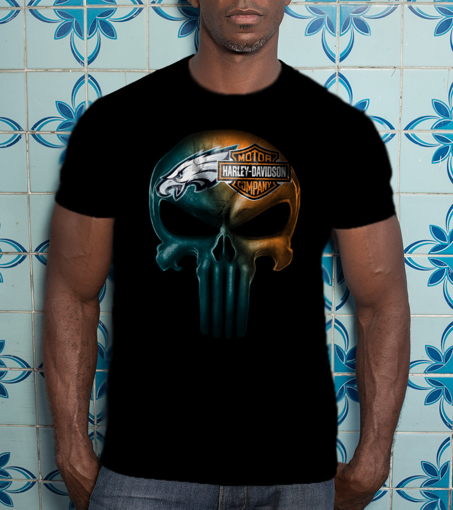 Philadelphia Eagles Harley Davidson Skull T-Shirt