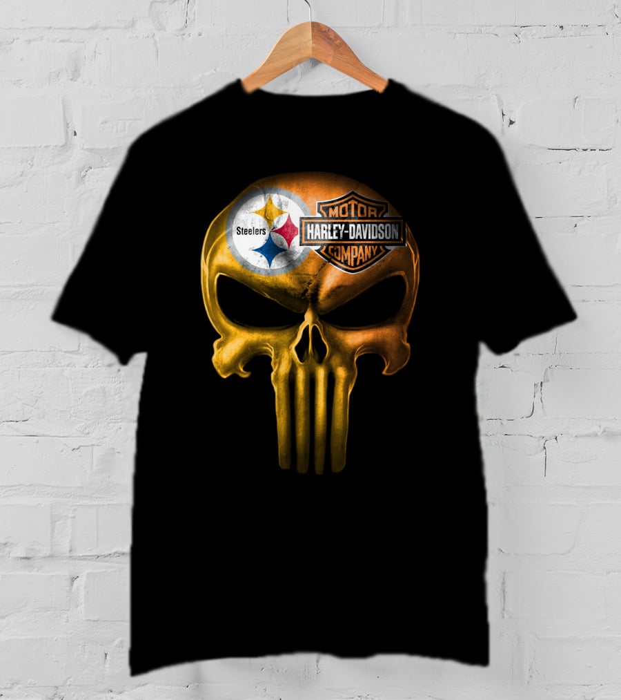 Pittsburgh Steelers Harley Davidson Skull T-Shirt