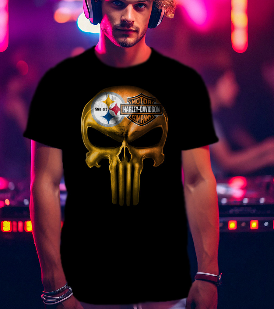 Pittsburgh Steelers Harley Davidson Skull T-Shirt