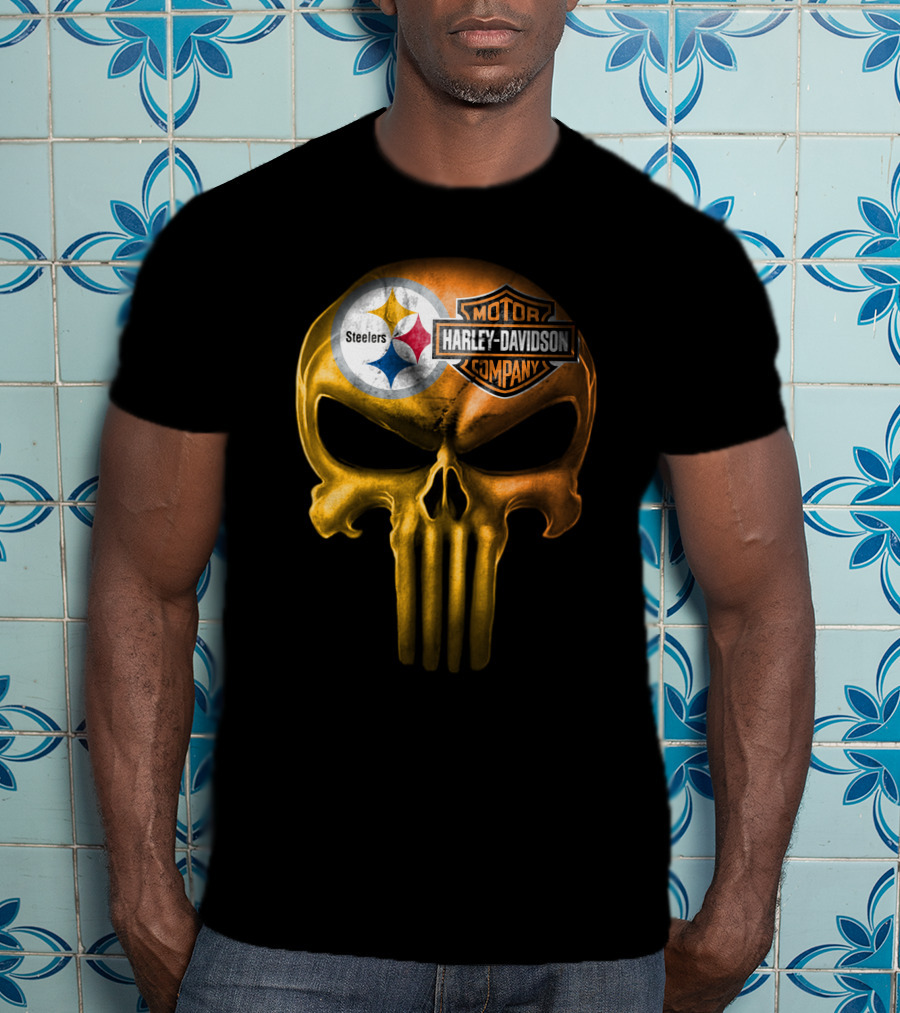 Pittsburgh Steelers Harley Davidson Skull T-Shirt