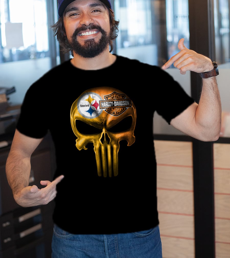 Pittsburgh Steelers Harley Davidson Skull T-Shirt
