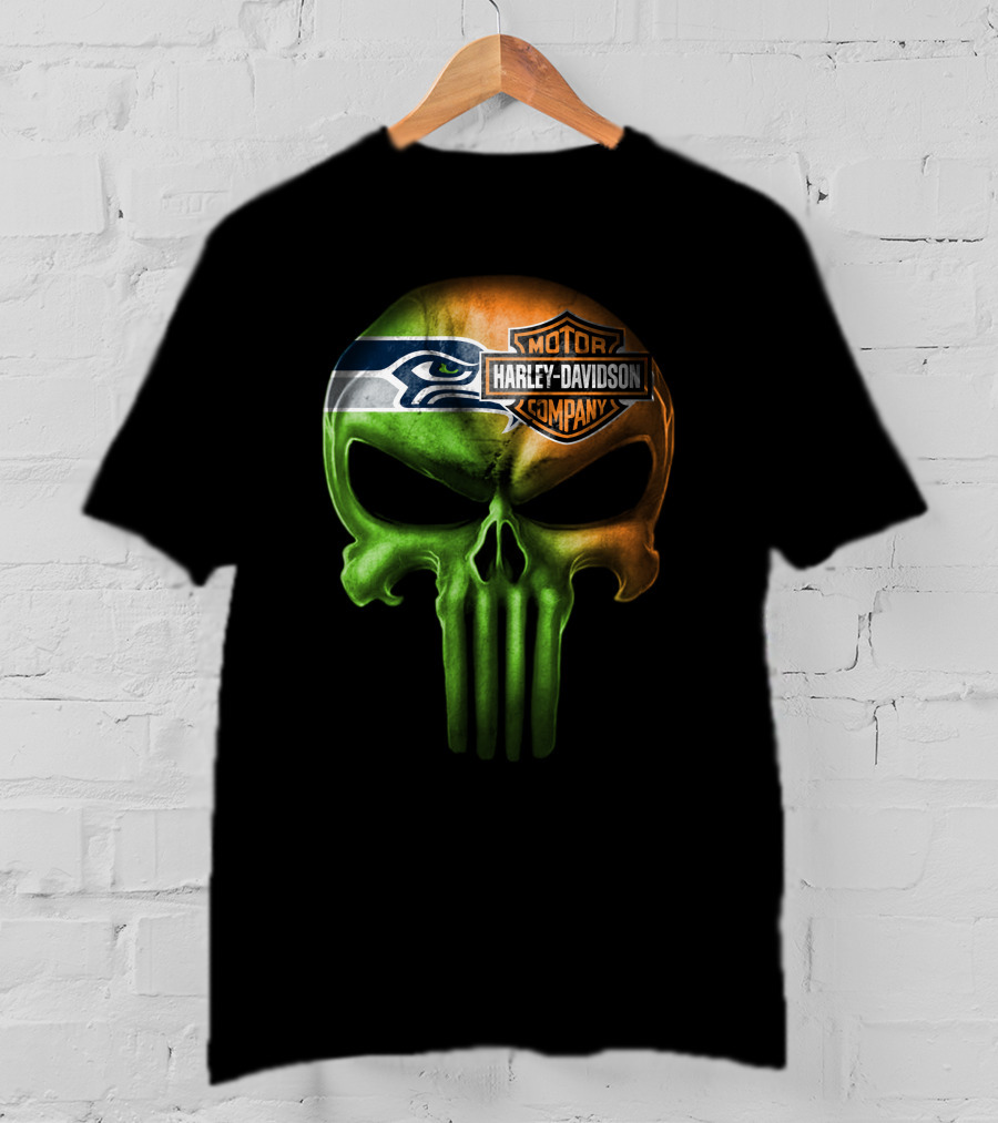 Seattle Seahawks Skull Harley Davidson T-Shirt