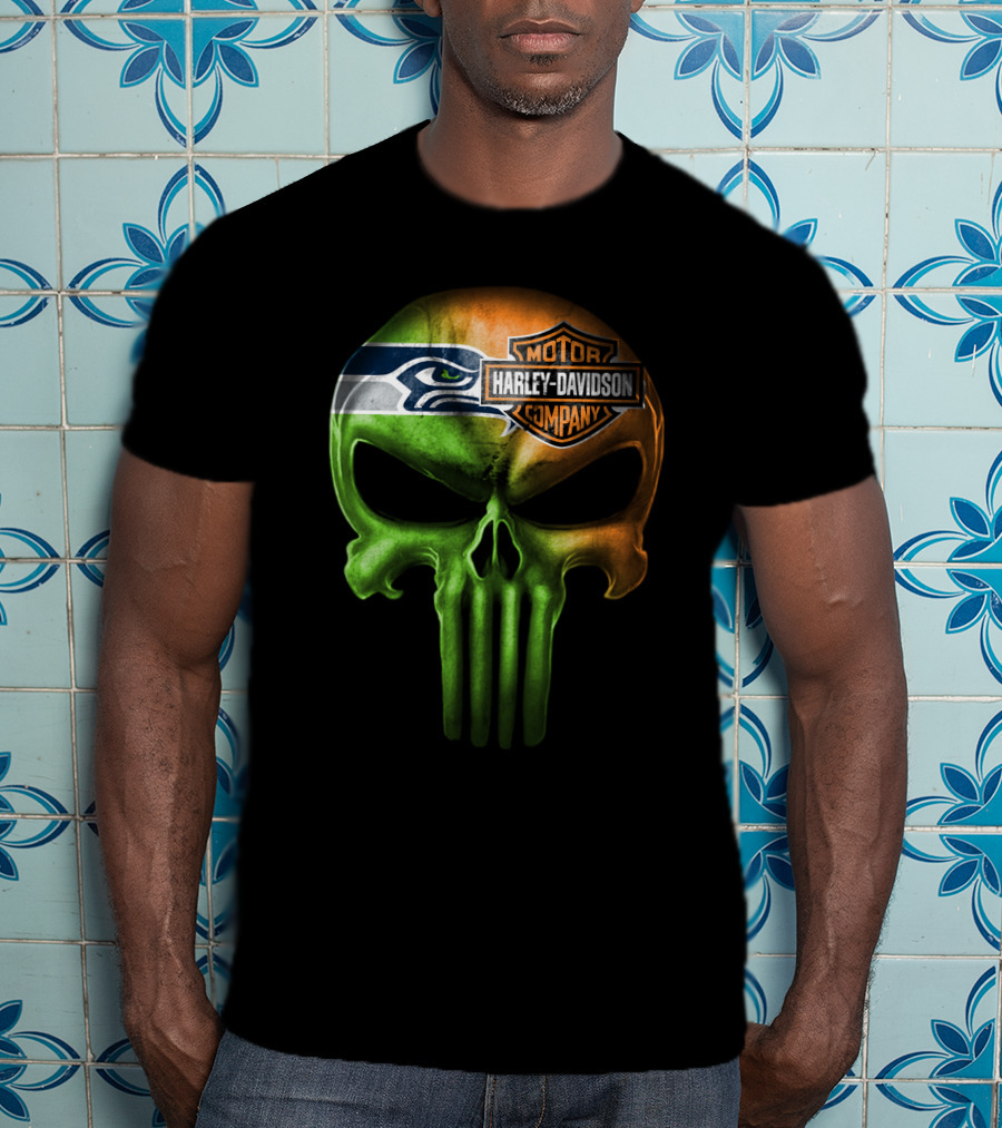 Seattle Seahawks Skull Harley Davidson T-Shirt