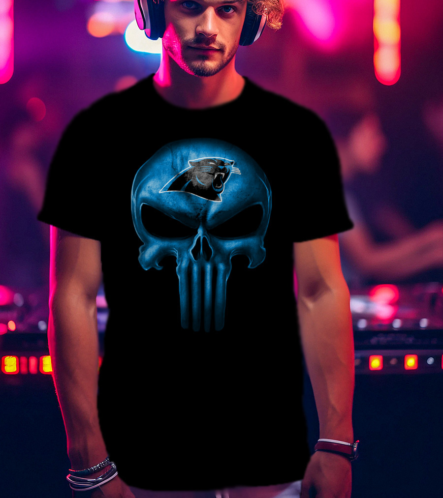 Carolina Panthers Skull Punisher Logo T-Shirt
