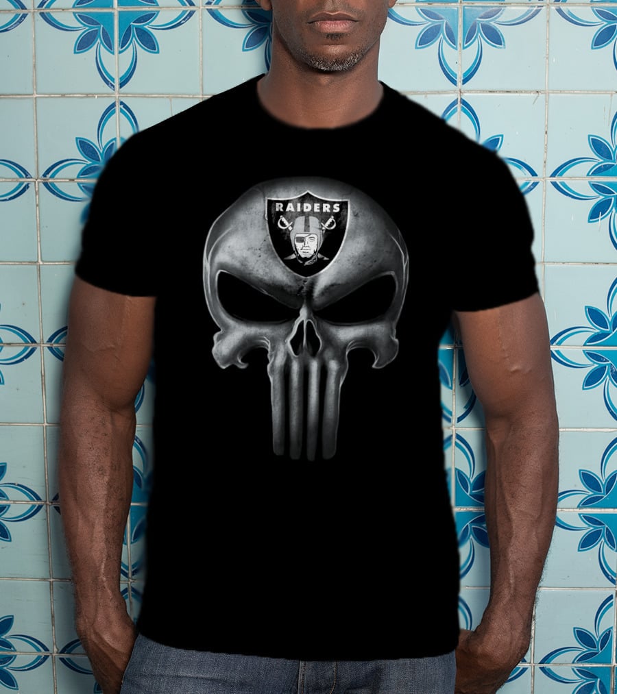 Las Vegas Raiders Skull With Team Logo And Shield T-Shirt