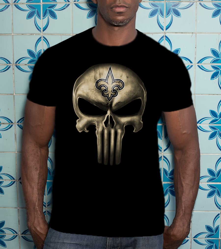 New Orleans Saints Skull Emblem Fleur-De-Lis Iconic Symbol T-Shirt