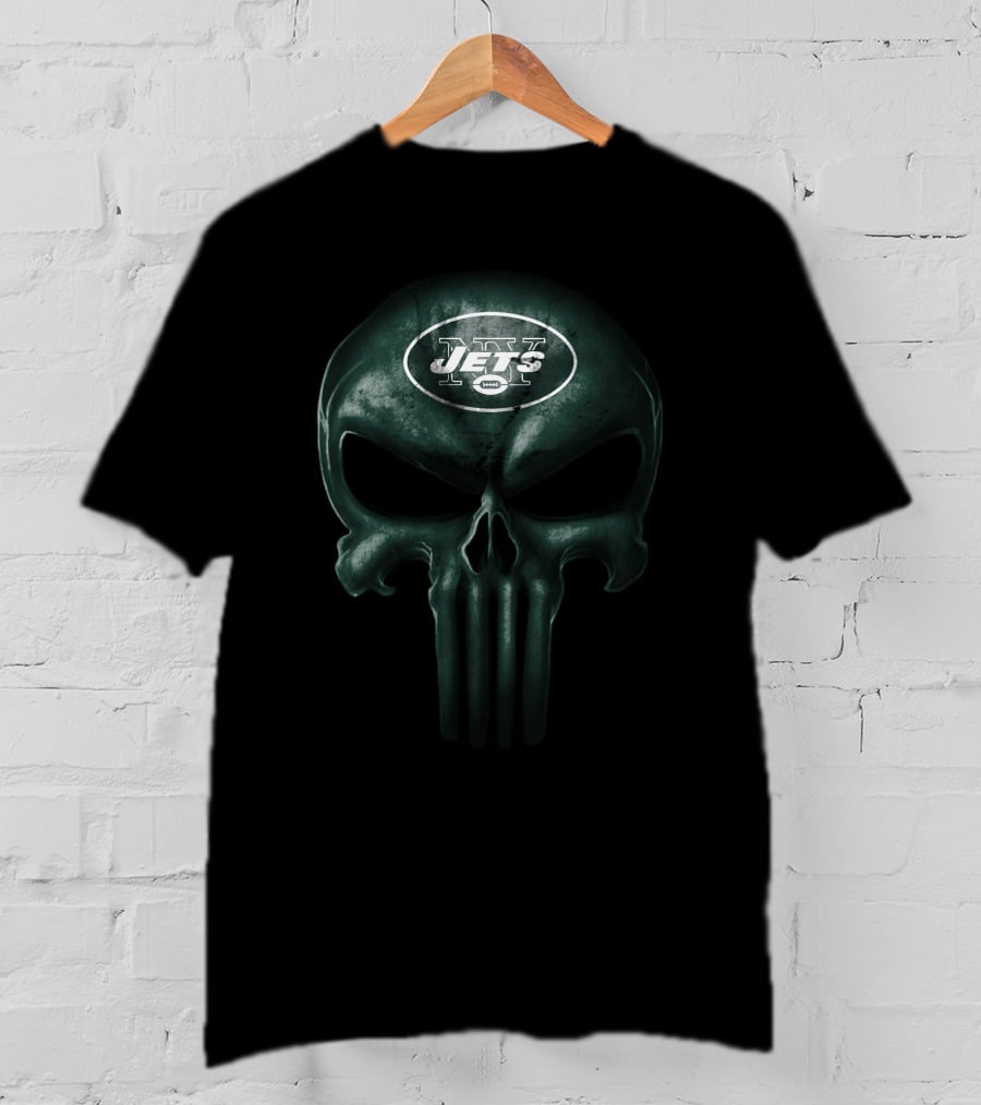 New York Jets Skull Punisher Logo Fusion T-Shirt