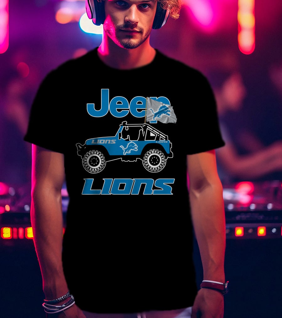 Jeep Lions Detroit Lions Flag Adventure T-Shirt