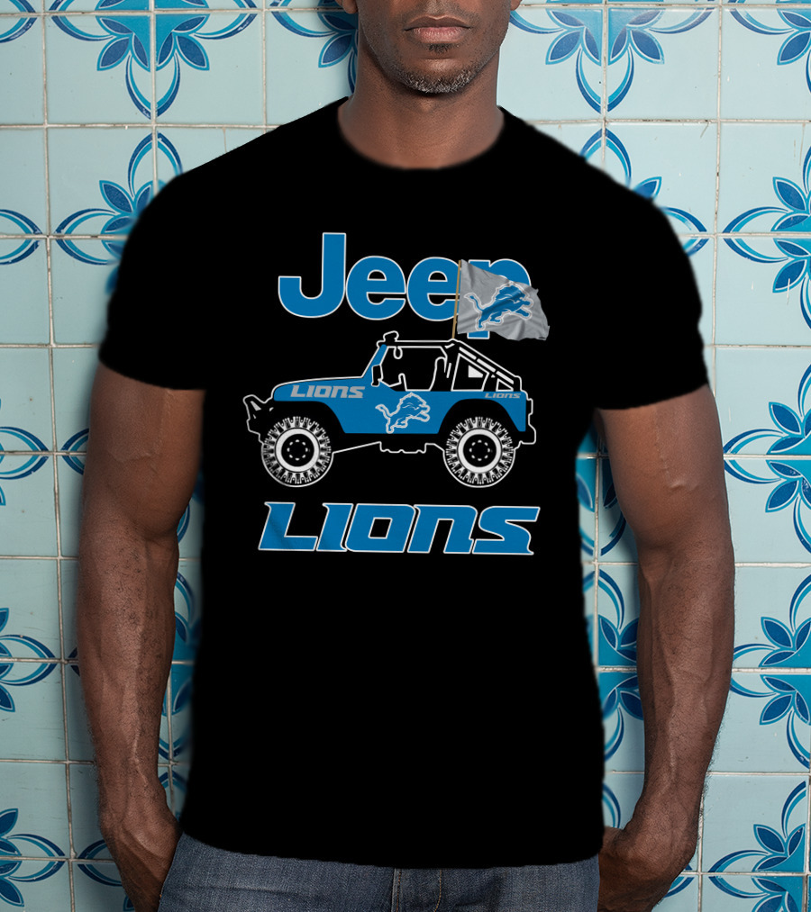Jeep Lions Detroit Lions Flag Adventure T-Shirt