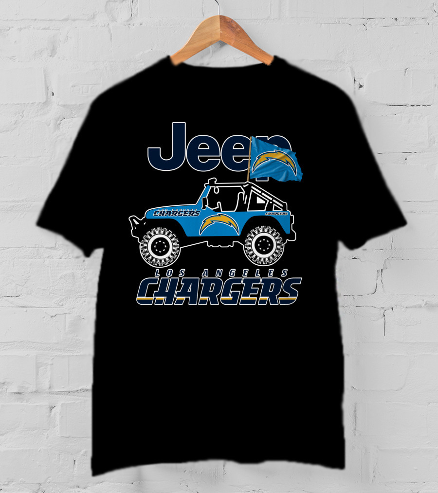 Los Angeles Chargers Jeep Nfl Team Logo Blue Flag Off-Road Adventure T-Shirt