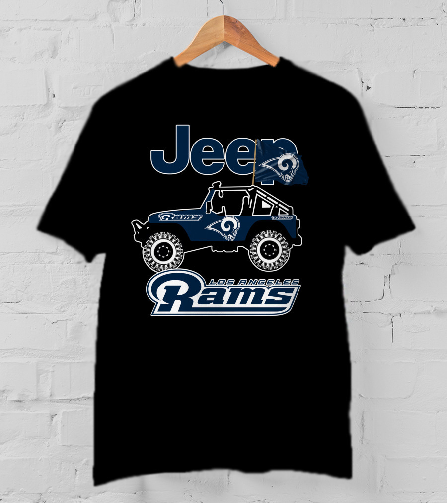 Los Angeles Rams Jeep Off-Road Adventure With Team Logo And Flag T-Shirt