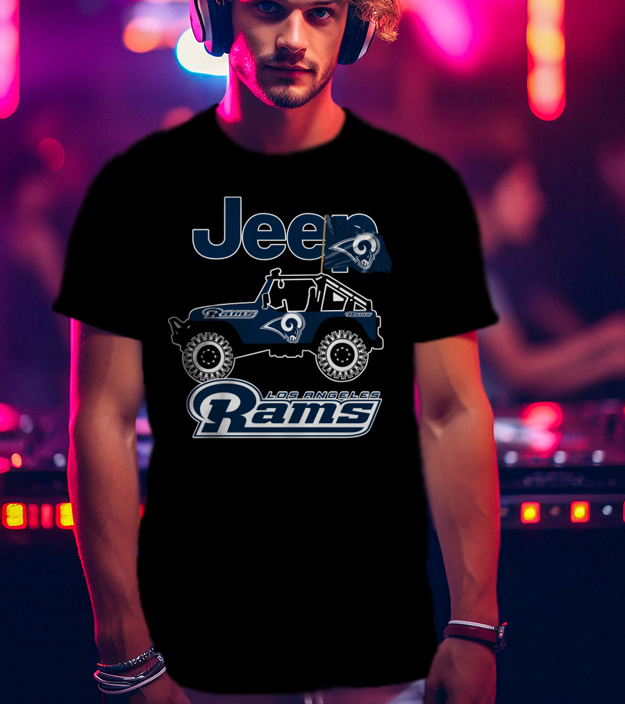 Los Angeles Rams Jeep Off-Road Adventure With Team Logo And Flag T-Shirt