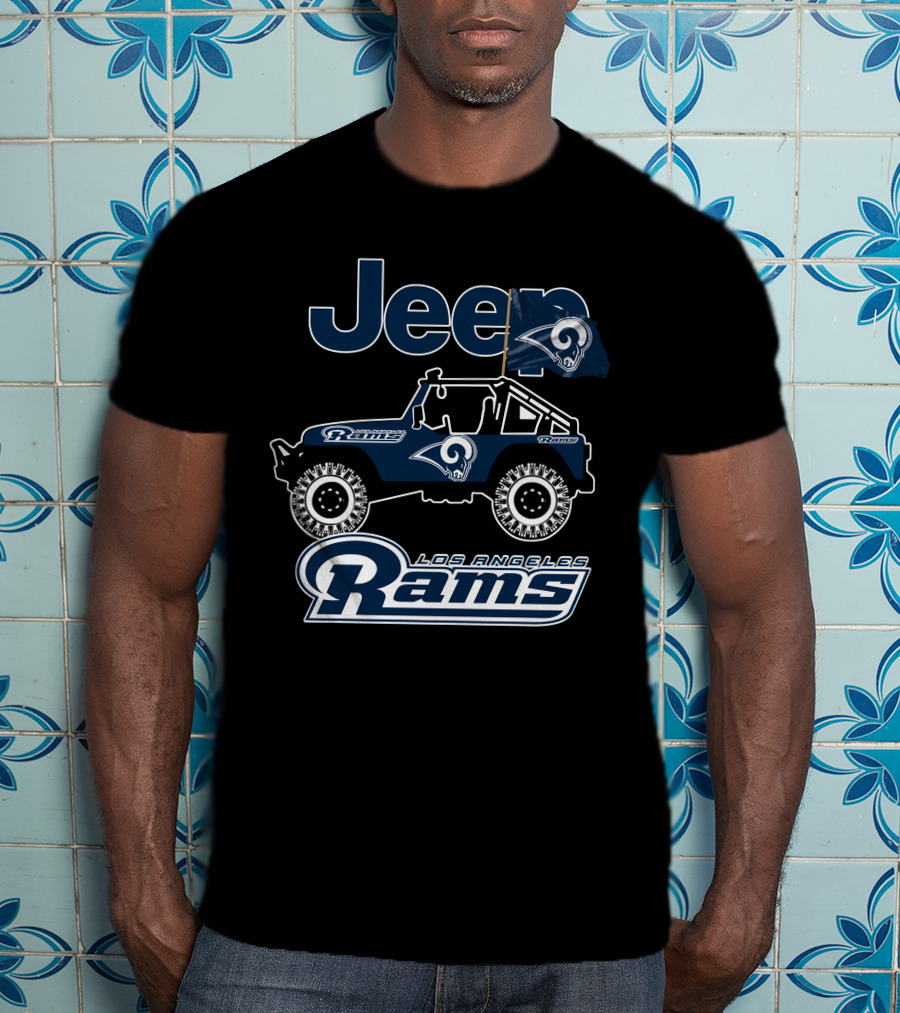 Los Angeles Rams Jeep Off-Road Adventure With Team Logo And Flag T-Shirt