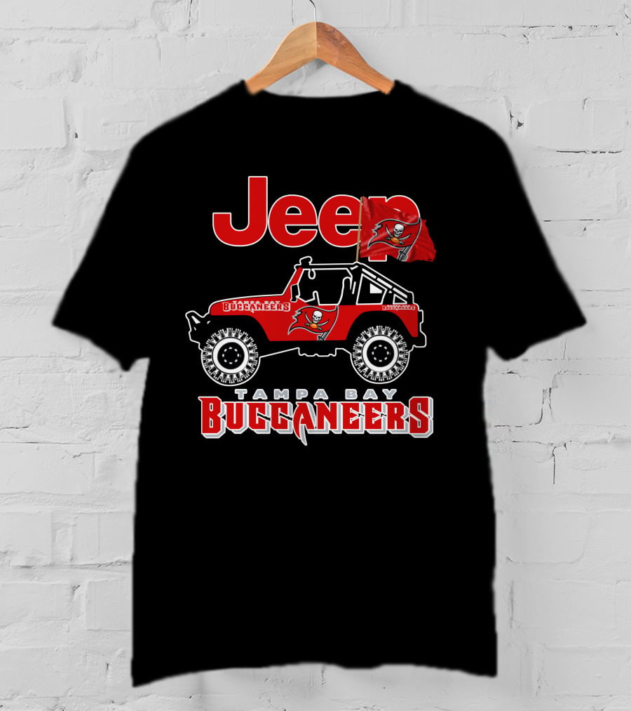 Tampa Bay Buccaneers Jeep With Logo And Flag T-Shirt