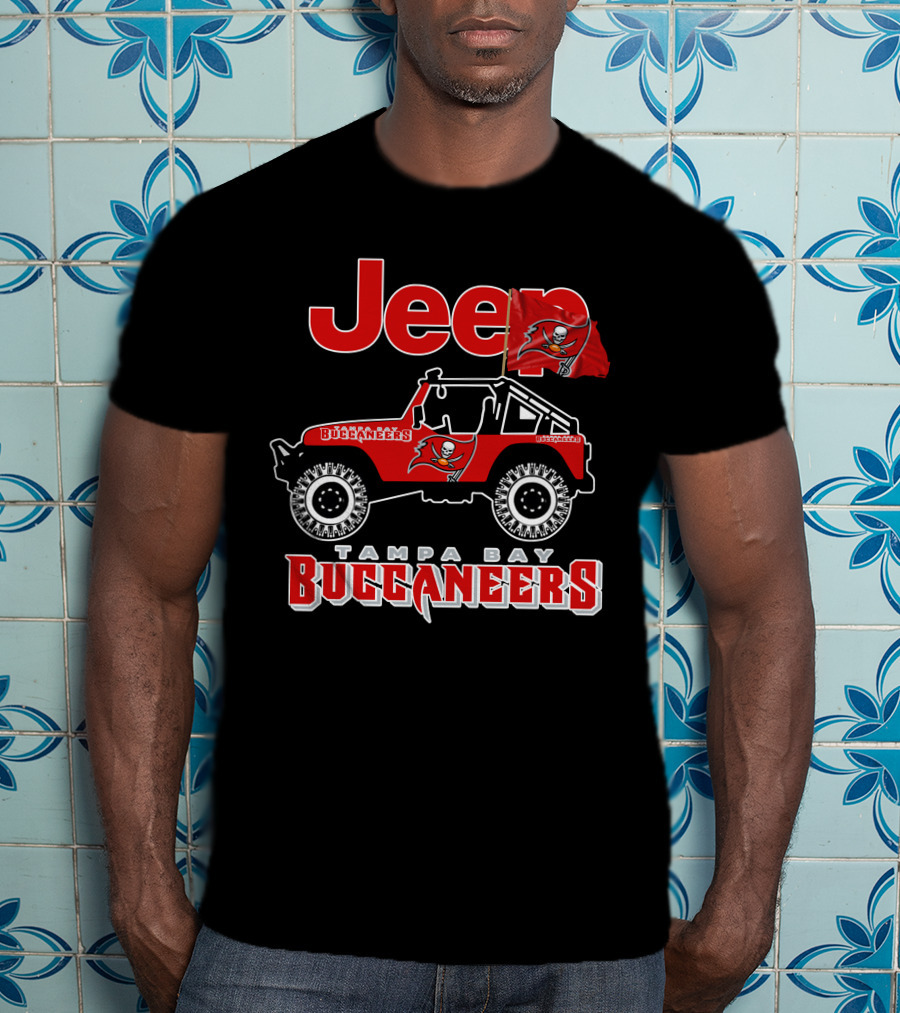 Tampa Bay Buccaneers Jeep With Logo And Flag T-Shirt