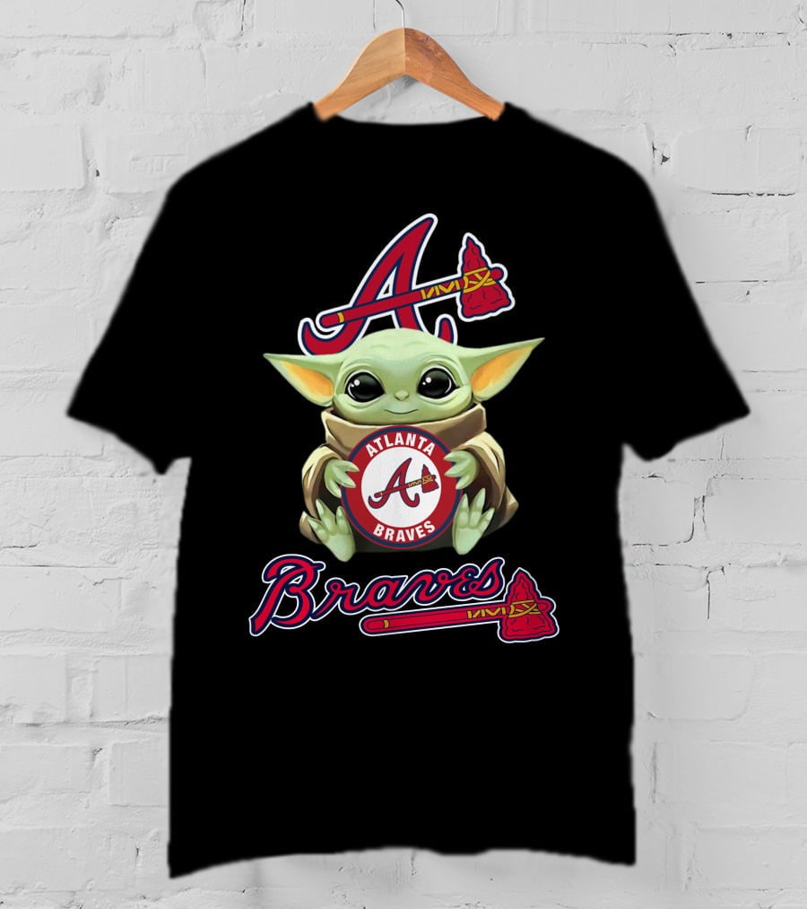 Atlanta Braves Baby Yoda Holding Team T-Shirt