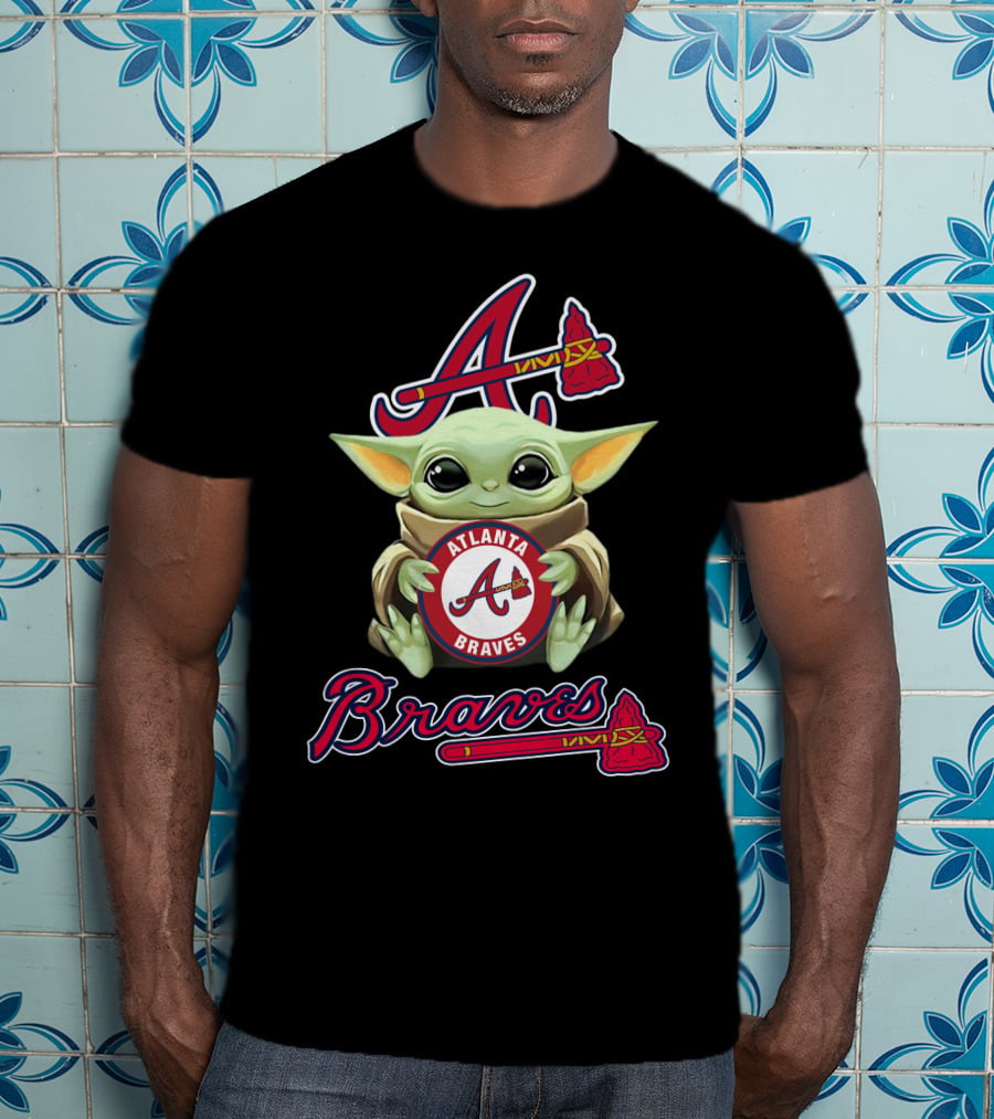 Atlanta Braves Baby Yoda Holding Team T-Shirt