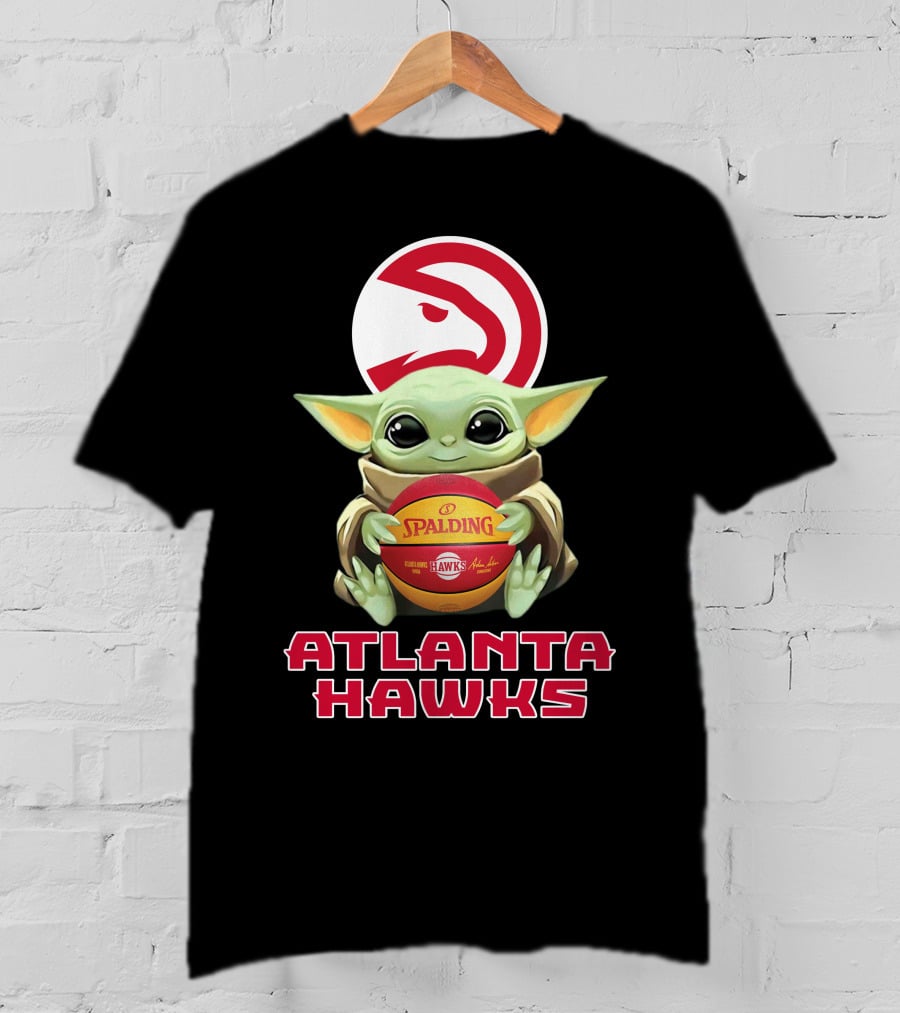 Atlanta Hawks Baby Yoda With Spalding Basketball And Hawks T-Shirt